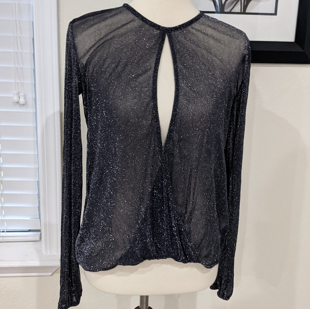 NWOT Studio Y sheer black and glitter top